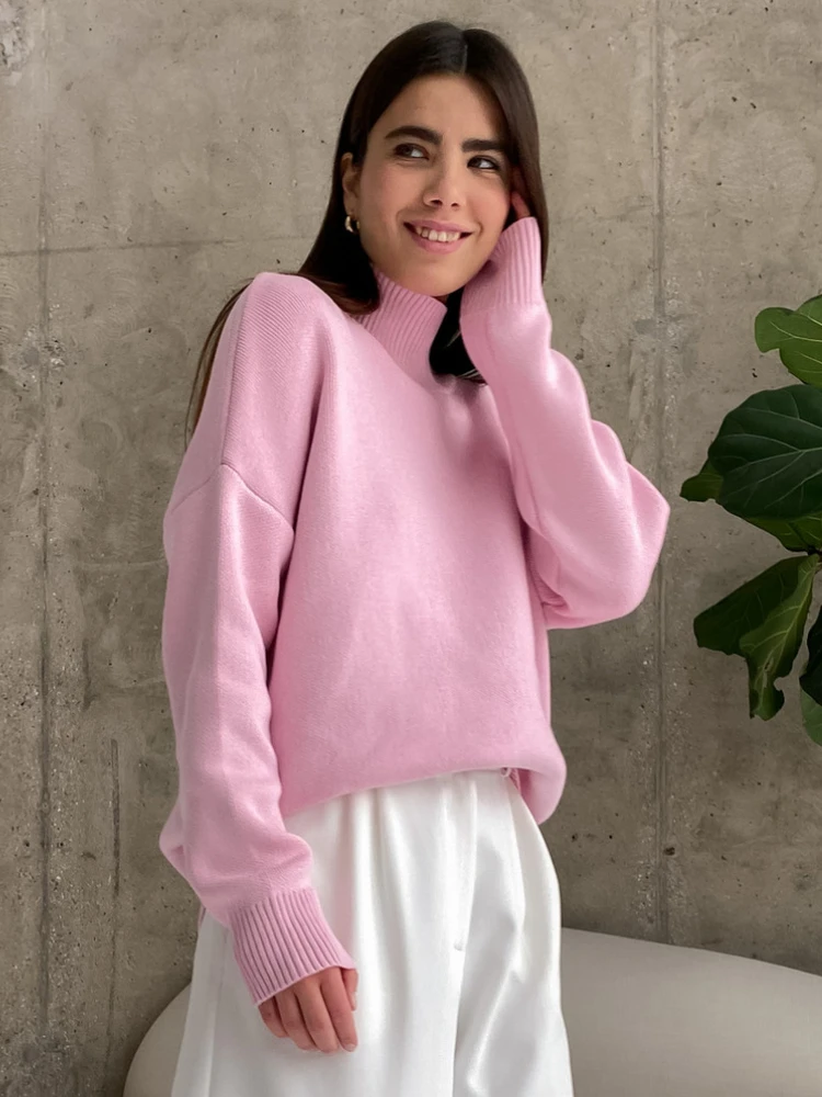 

Женский свитер с высоким воротником, зимний зеленый однотонный топ с длинным рукавом, пуловеры, свободные толстые теплые вязаные женские свитера для женщин, 2023