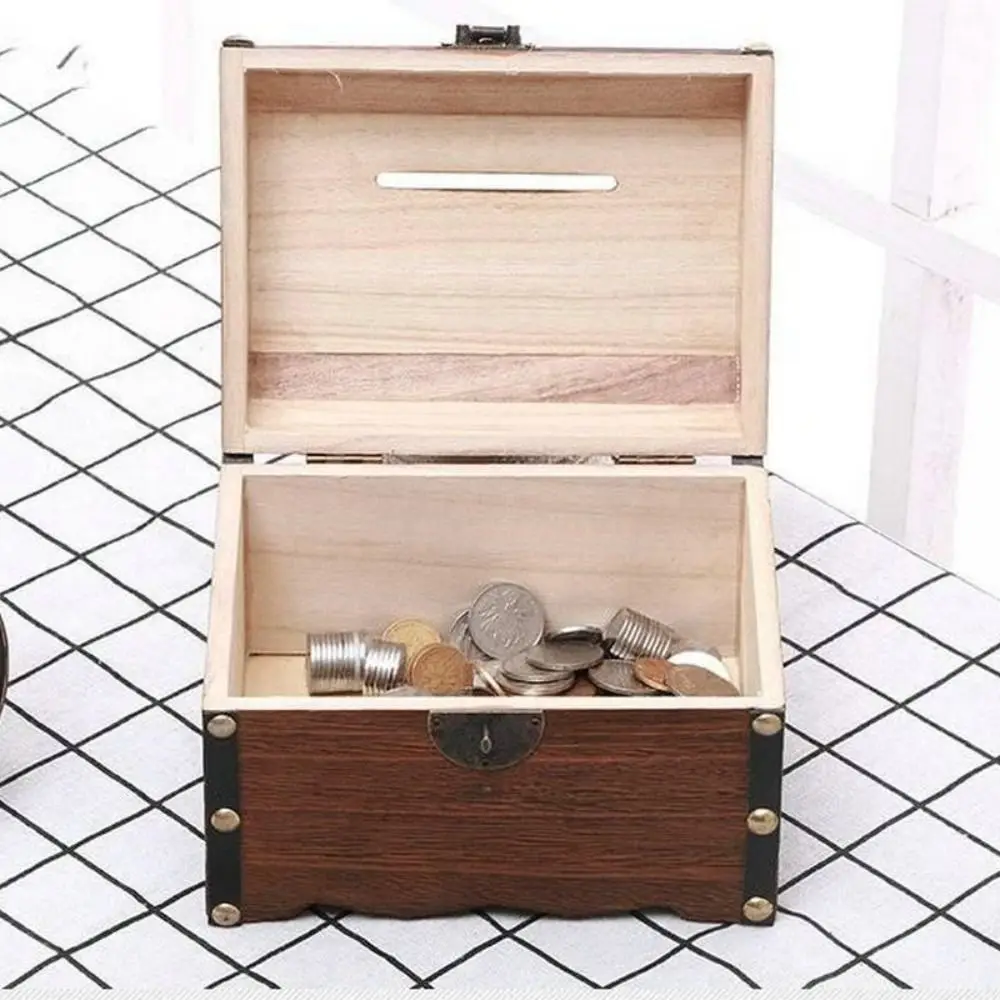 Vintage Treasure Storage Box Wooden Treasure Chest Box Decorative Wood Storage Trunk with Lock