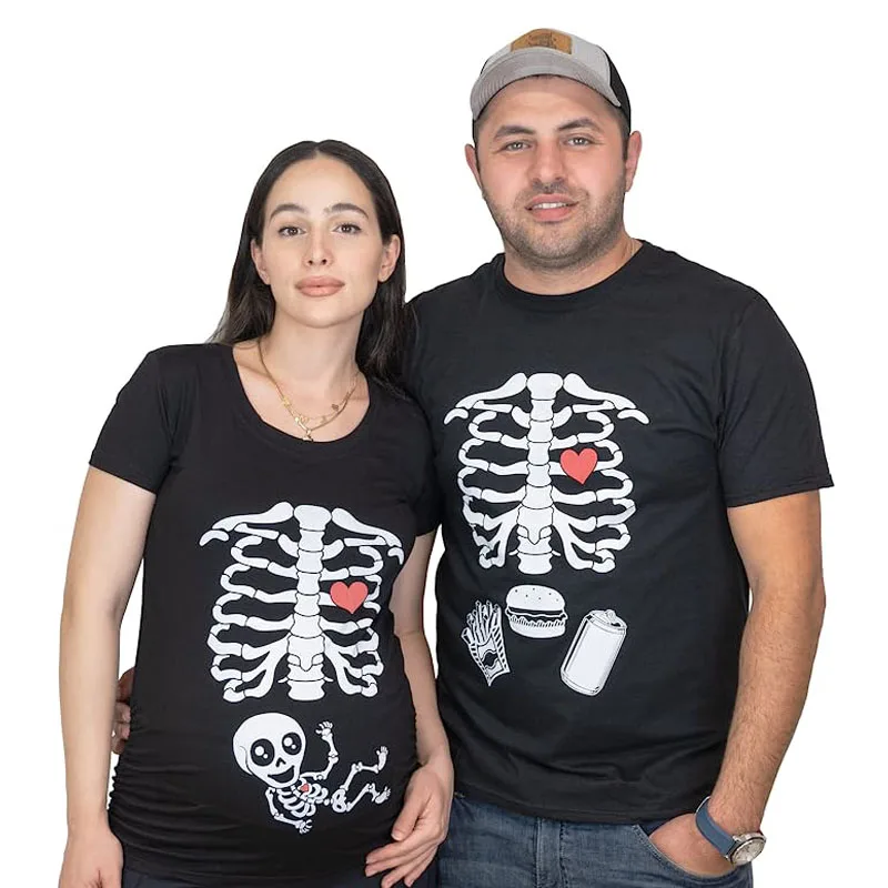

Maternity Halloween Skeleton T-Shirts Couple X-ray Baby Pregnancy Tee Men's Burger Food Funny Pregnancy Announcement Y2k Clothes
