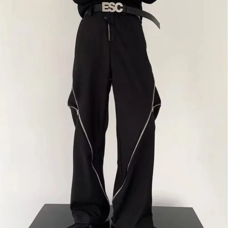 Zip Punk Straight Tailoring Loose Men's Casual Pants Cotton Thin Baggy Summer Male Trousers Slim Fit Regular Plus Size Trend Big