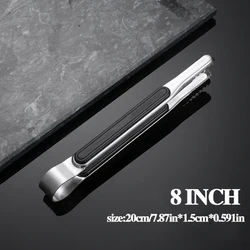 Premium Stainless Steel Korean Barbecue Food Tongs - Heavy-Duty Buffet and Bread Serving Tool (Black 8 inch)