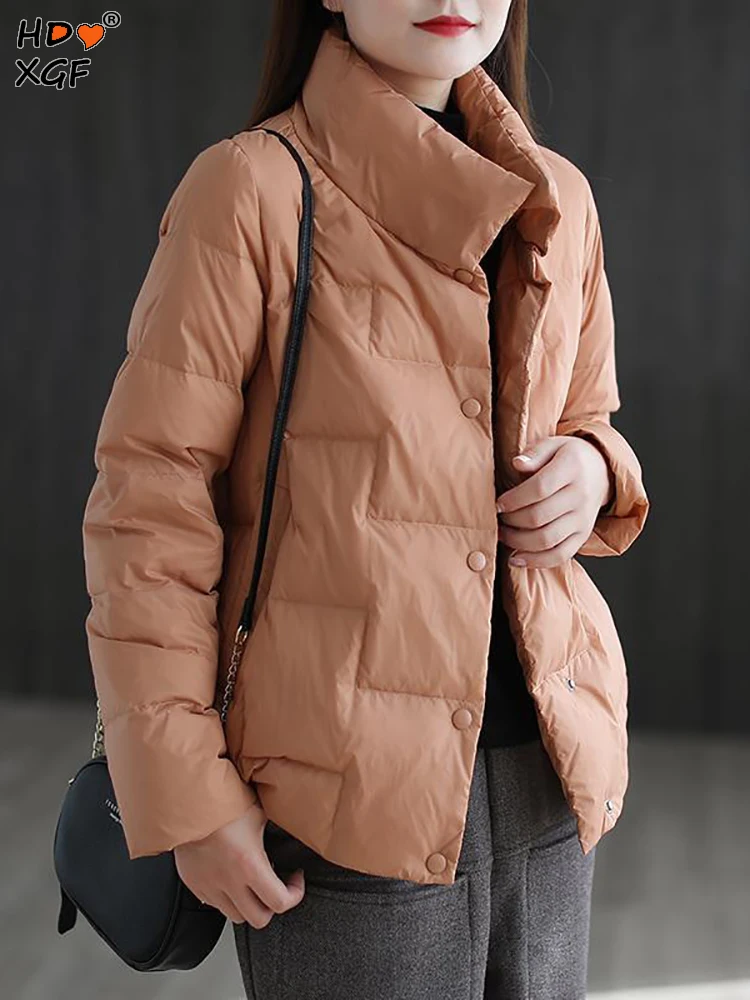 

Vintage Lapel Single Breasted Loose Down Jacket Korean Fashion Solid Color Thickening Winter Coats Simple Casual Women's Jackets