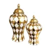 Gold Ringer Checkmate Can Ceramic Ginger Jar Storage Tank Flower Vase Porcelain Artifact Floral Accessories Home Decoration 6