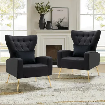 Velvet Wingback Accent Chairs Set 1
