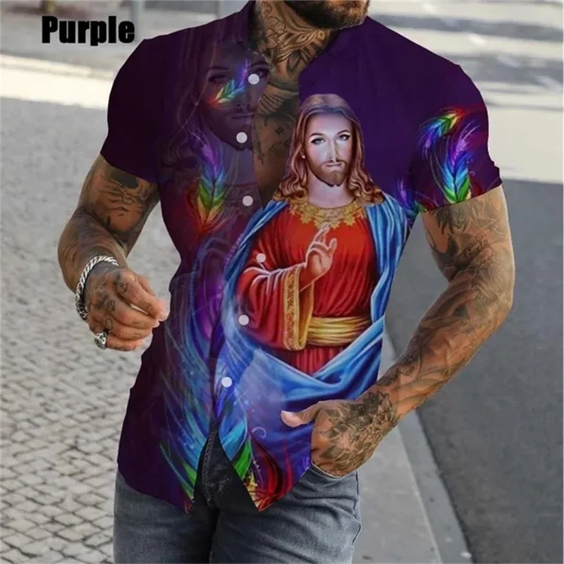 thumbnail image 1 of Camisetas con estampado digital "Jesús ama a todos", gráficas cristianas para hombre, blusas casuales de manga corta de talla grande, camisas ajustadas para hombre, 1 of 5