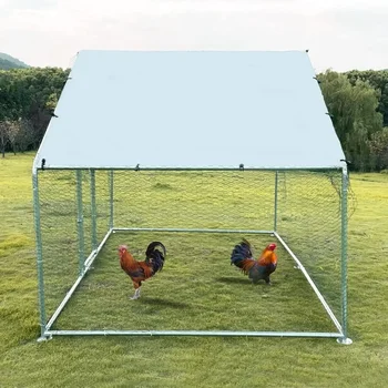 #'Metal Chicken Coop Poultry Cage Chicken Run Pen Dog Kennel with Waterproof and Anti-Ultraviolet Cover for Outdoor Farm Use