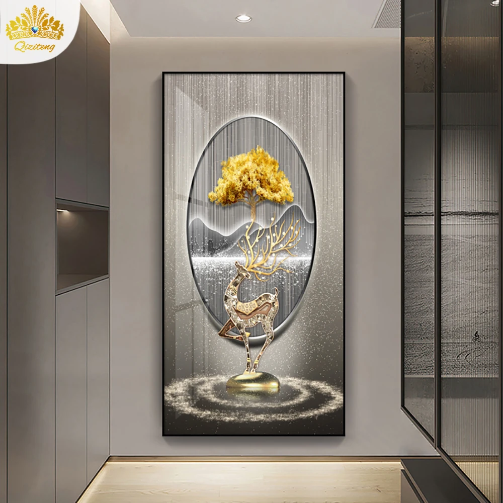 New Crystal Porcelain Painting Lucky Elk Porch Decoration High-definition Micro-spray Craft Home Wall |