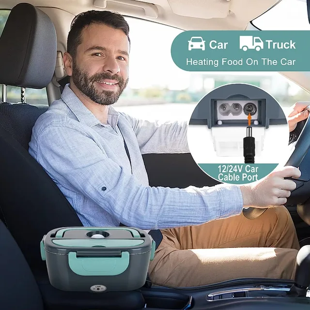 1.5L 60W Portable Electric Lunch Box,Leak Proof Design Car & Home Food Heater – Insulated Heated Lunch Container for Work Travel