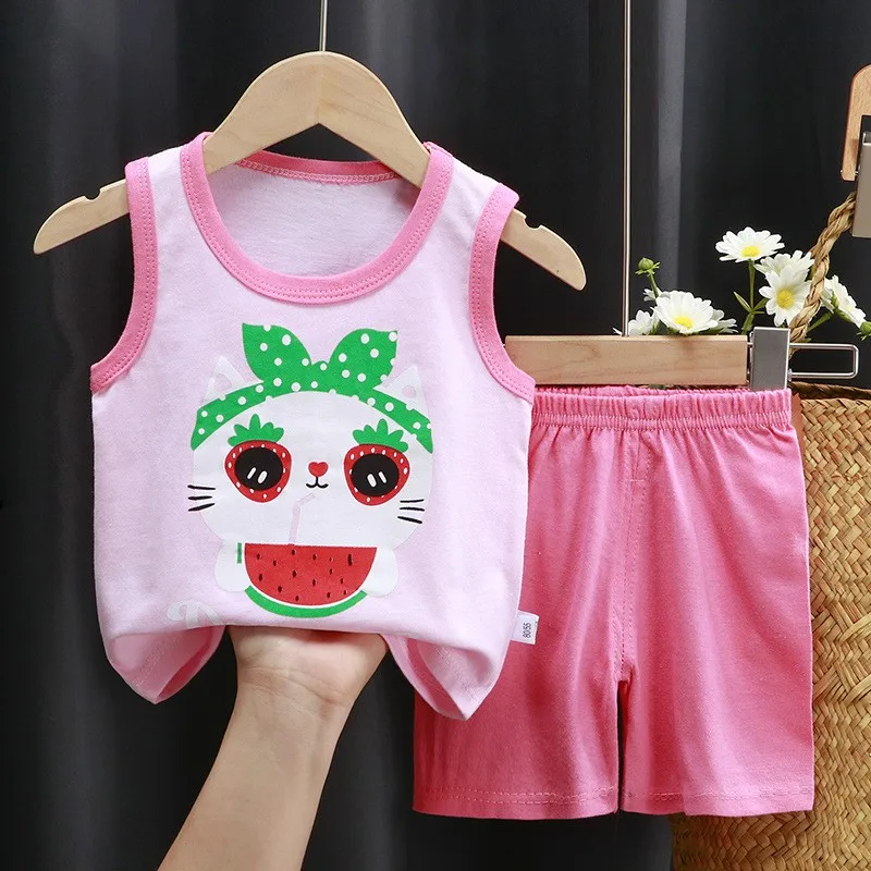 New Kids Vest Set Summer Cotton Baby Girls Vest Shorts 1-6 Years Old Baby Boys Sleeveless 2pcs Children's Clothing Sets