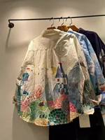 Bust 118cm original design pure cotton oversized shirts for women autumnJapan fashion cartoon print shirts long sleeve blouses - Image 2