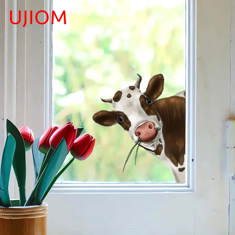 

UJIOM 13cm X 11.1cm Animal Cow Peeker Wall Stickers Vinyl Creativite Windows Kids Room Decal Baby Nursery Room Decoration