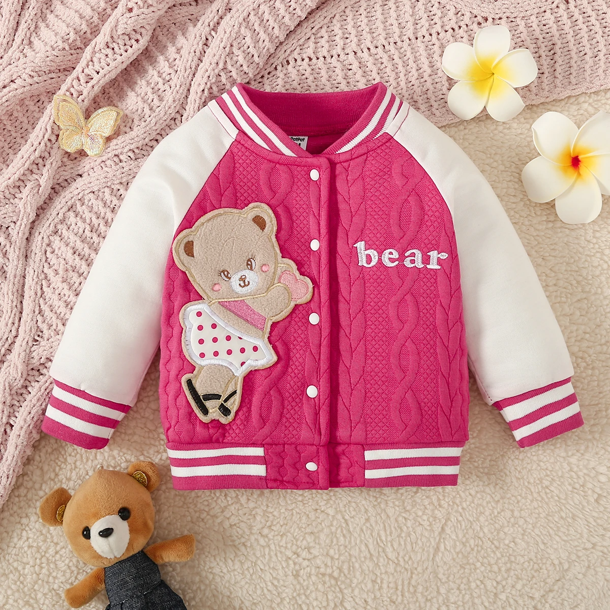 PatPat Baby Girl/Boy Childlike Bear Animal Pattern Coat kids jackets winter cotton coat