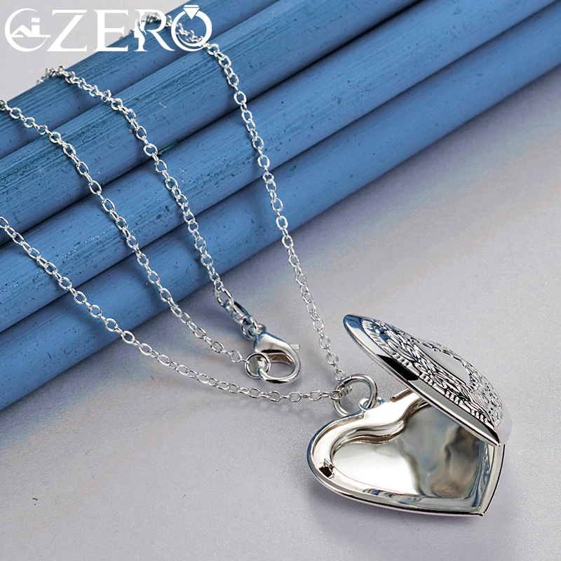 925 Sterling Silver 18-30 Inches Chain Carving Heart Photo Frame Pendant Necklace For Women Man Wedding Party Fashion Jewelry