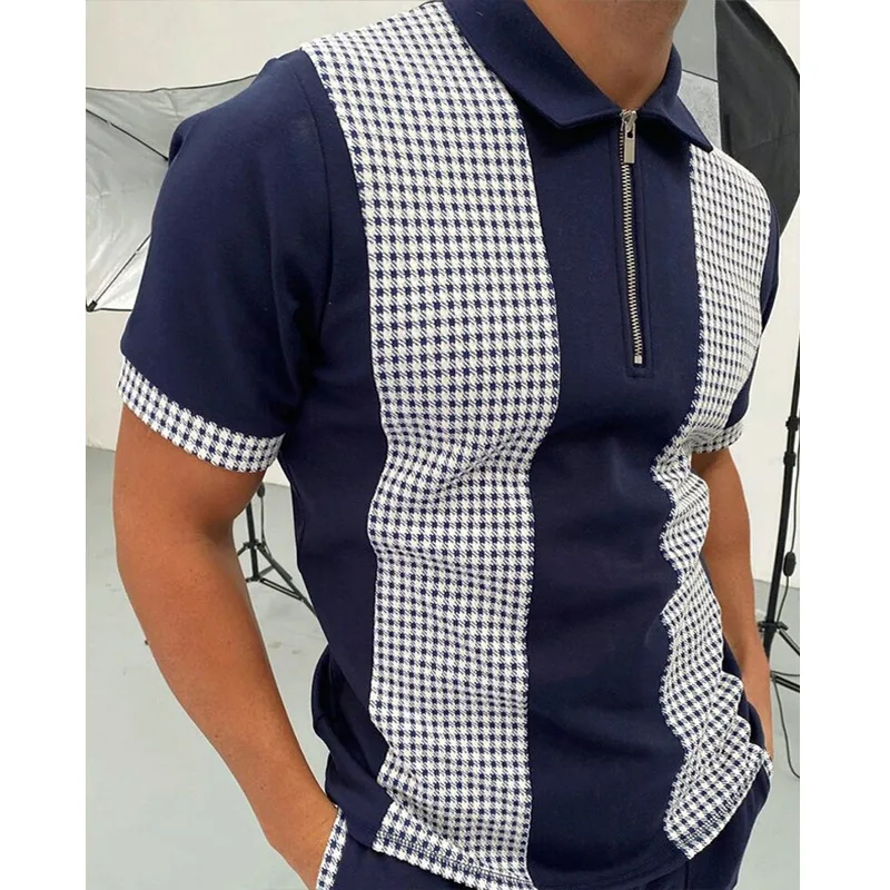 

2022 New Men's Spring/summer POLO Shirt Zippered Checkered Men's T-shirt Tops Korean Fashion Clothing Men Shirt Short Sleeve