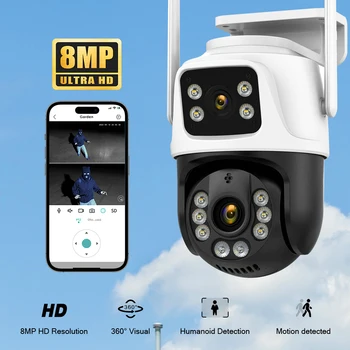360 ° Wifi CCTV IP 보안 보호 8MP 4K 무선 ICSee 비디오 감시 외부 카메라, 스마트 홈