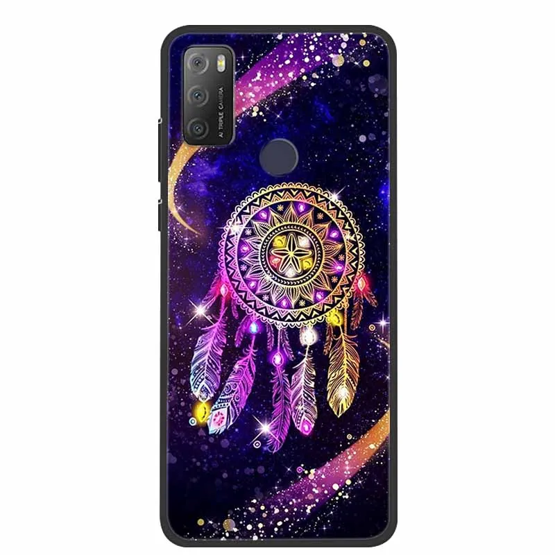 Charming Cat & Floral Design Silicone Phone Case, Black 6.52''