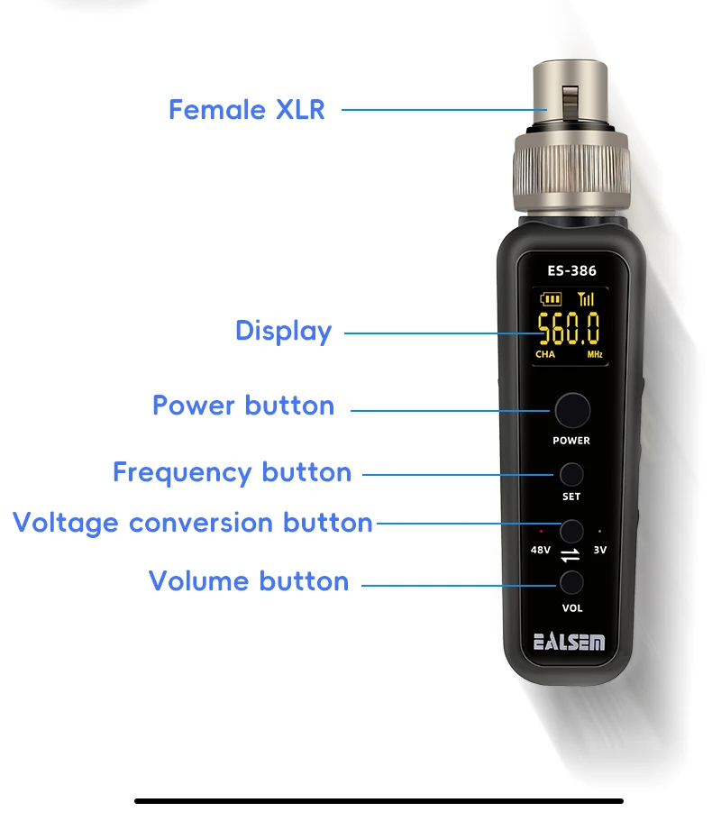 EALSEM 386 UHF Wireless Microphone Converter XLR Transmitter and Receiver Microphone Wireless System for Dynamic Microphone