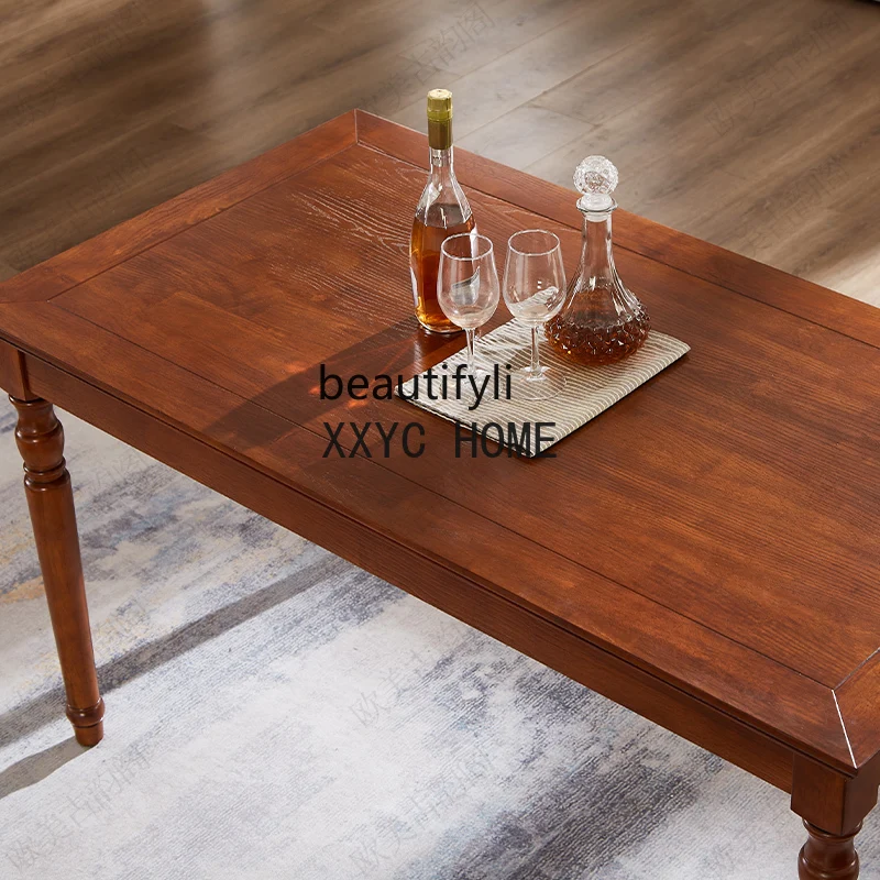 

Современные Простые обеденные столы и стулья из чистого массива дерева, комбинированные обеденные столы для гостиной в американской маленькой квартире, прямоугольные деревянные столы для дома 1,4