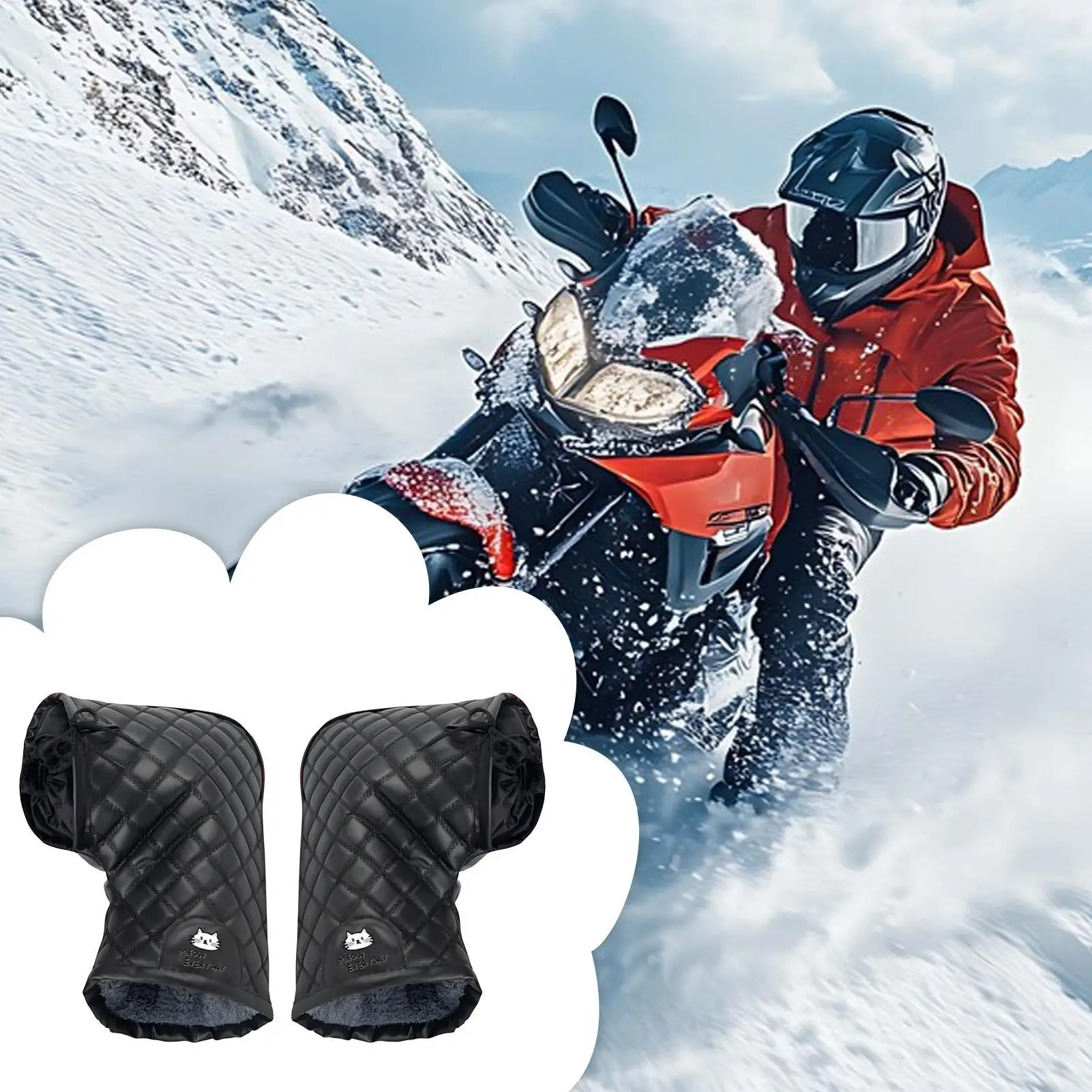 Motorcycle Handlebar Cover Winter Waterproof Hand Muffs Windproof Handlebar Fingerless Gloves for Cold Weather Riding for Biking