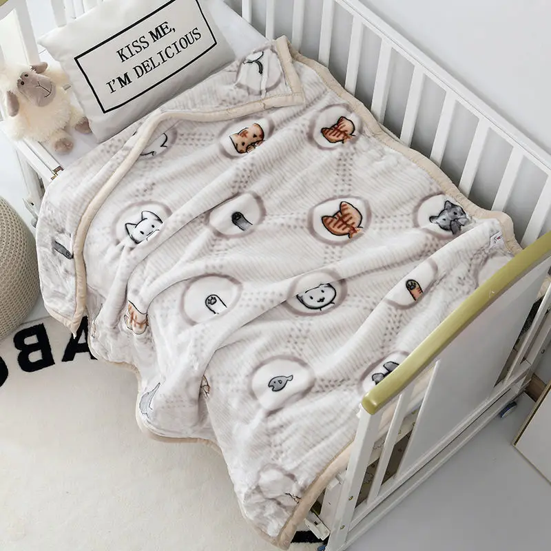 Spring Autumn Winter Plush Kindergarten Small Blanket Cartoon Animal Baby Blanket Newborn Double-layer Thickened Warm Rug