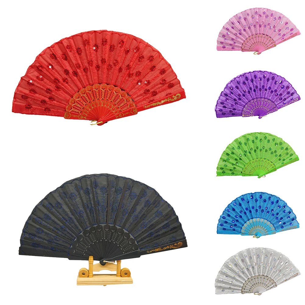

Chinese Hand Held FAN Silk Folding Spanish Style Flower Dance Party Wedding Party Art Craft Gift Home Decoration