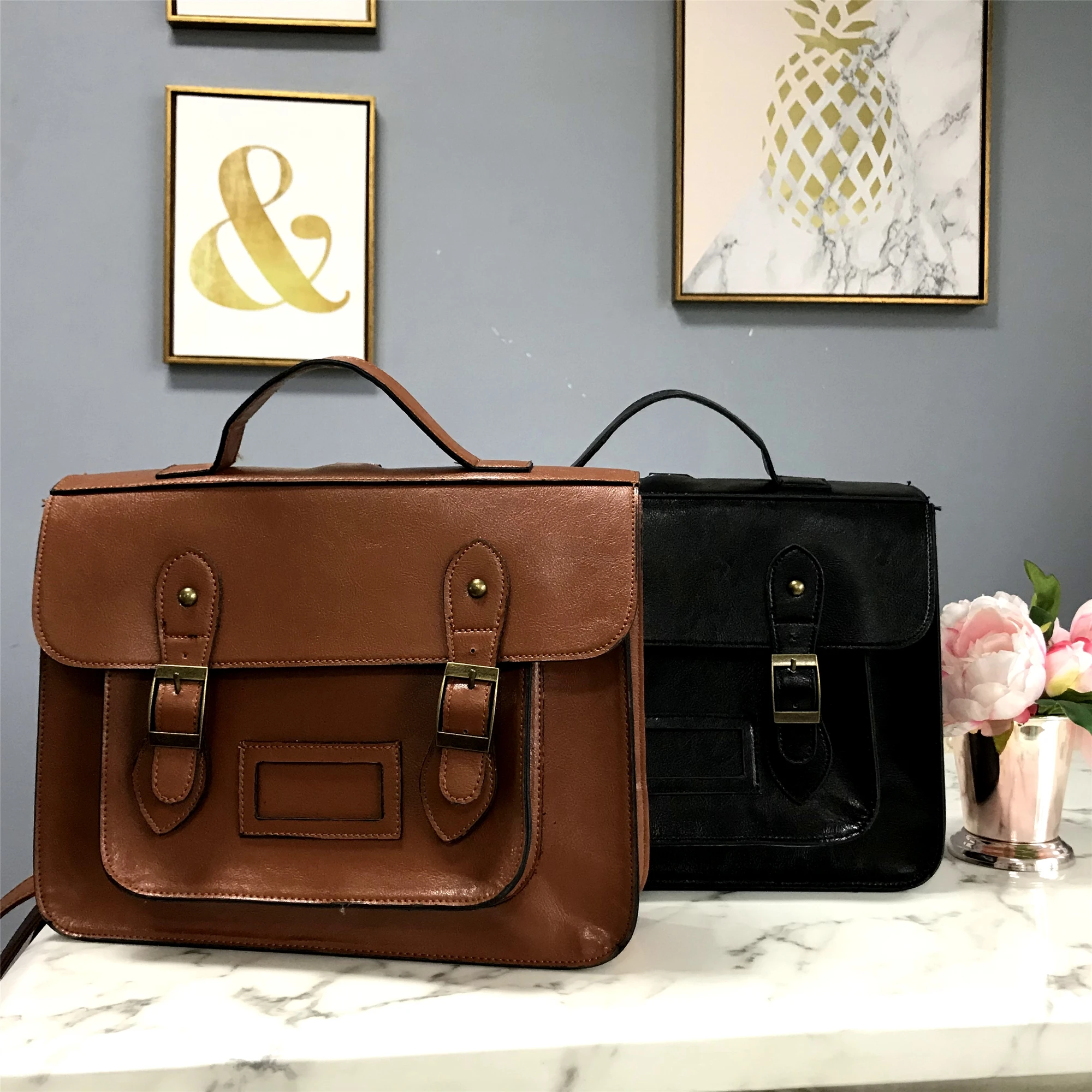 

New Preppy Style British Pu Leather Handbag All Match Solid Colour Female Satchels Tote Business Briefcase Schoolbag Backpack
