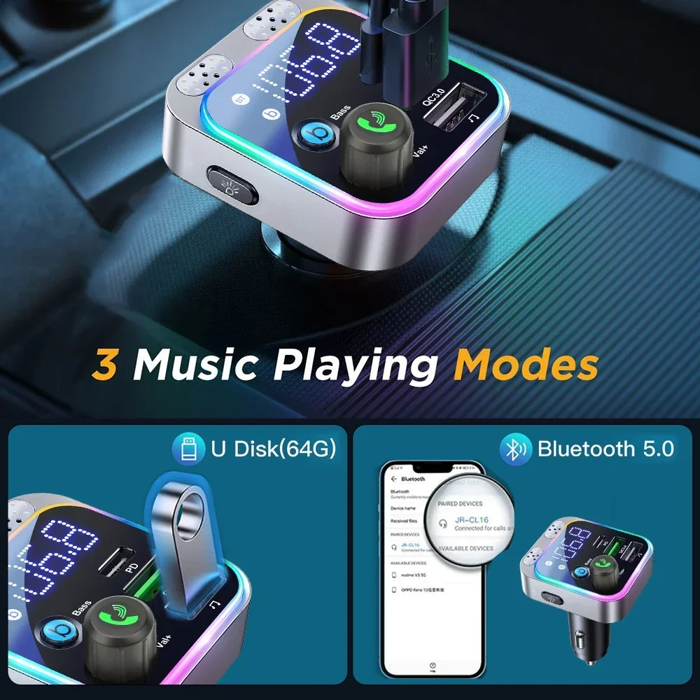 Car Bluetooth FM Transmitter Car Charger Digital Display Adapter for FM Fast Charger Electronic Accessories
