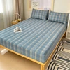 1pc 100%Cotton Bed Sheet with Elastic Band Japanese Style Plaid Printed Fitted Sheet Single/Queen/King  Bedsheet for Double Bed 2
