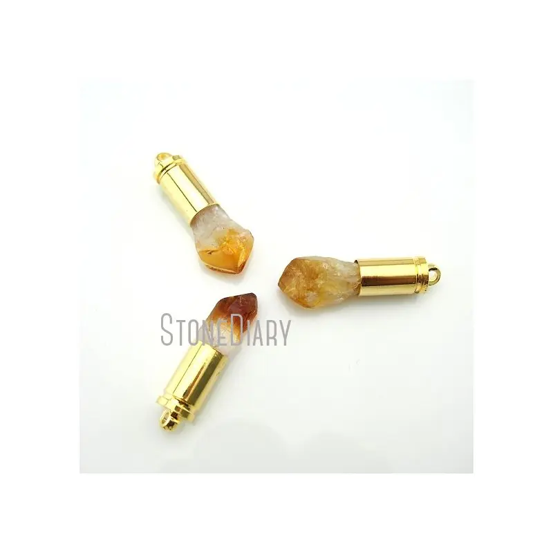 

PM11916 Citrine Quartz Healing Crystal Point DIY Charm Bullet Pendant For Jewelry Making