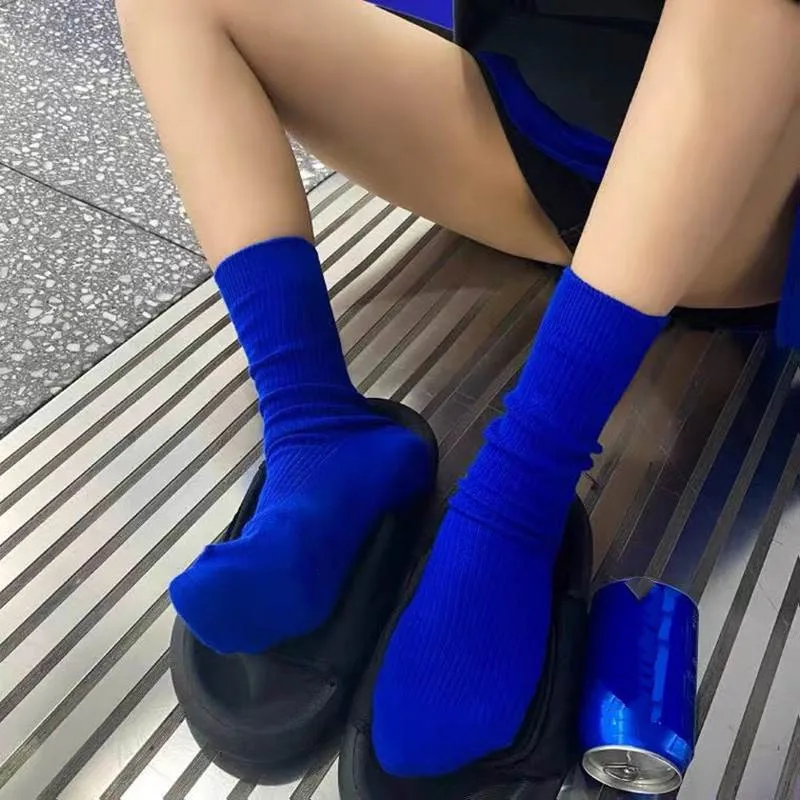 Klein Blue Women's Retro Fashion Crew Socks - Harajuku Style in Trendy Solid Colors