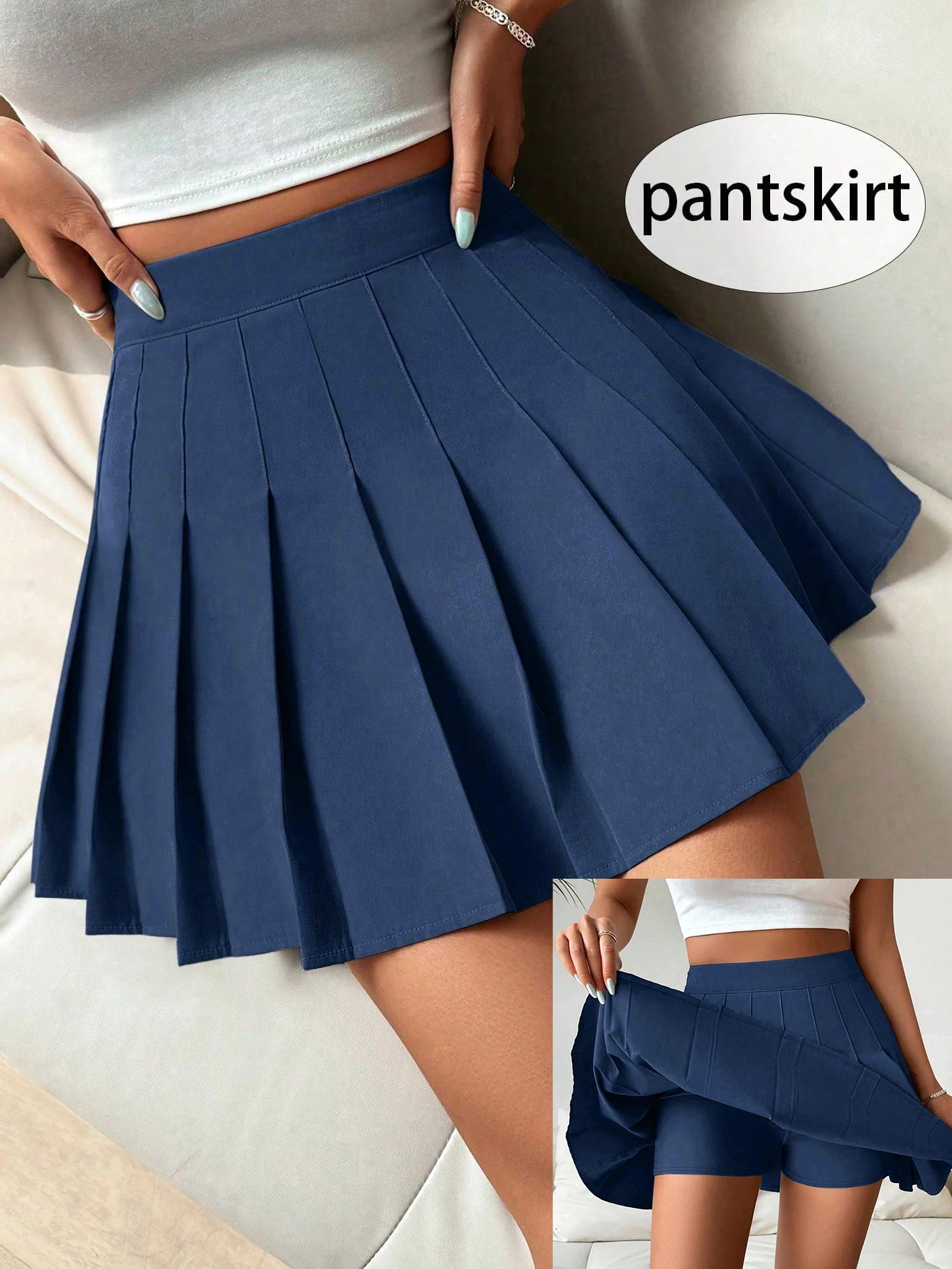 Ladies' navy blue pleated elegant skirt, short skirt, blue dress, cute summer clothing, summer skirt, style 463