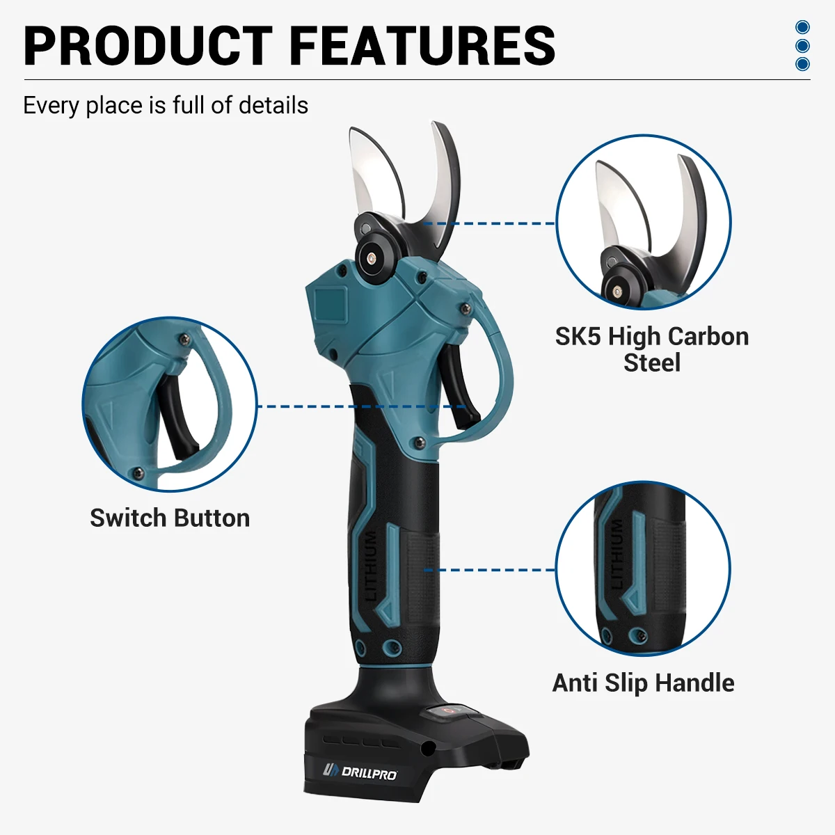 30mm 21V Brushless Motor Cordless Electric scissors Pruner pruning Shears Fruit Tree 250cm Extendable Pole For Makita Battery 2