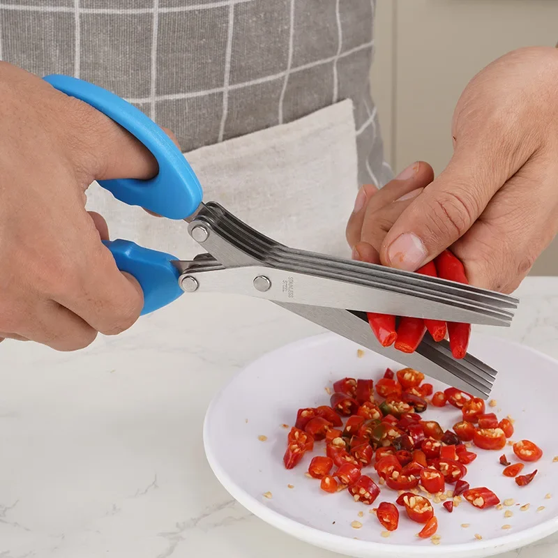 Multifunctional Multi Layers Stainless Steel Knives Kitchen Scissors 5 Blade Herb Scissors Scallion Cutter Kitchen Accessories 3