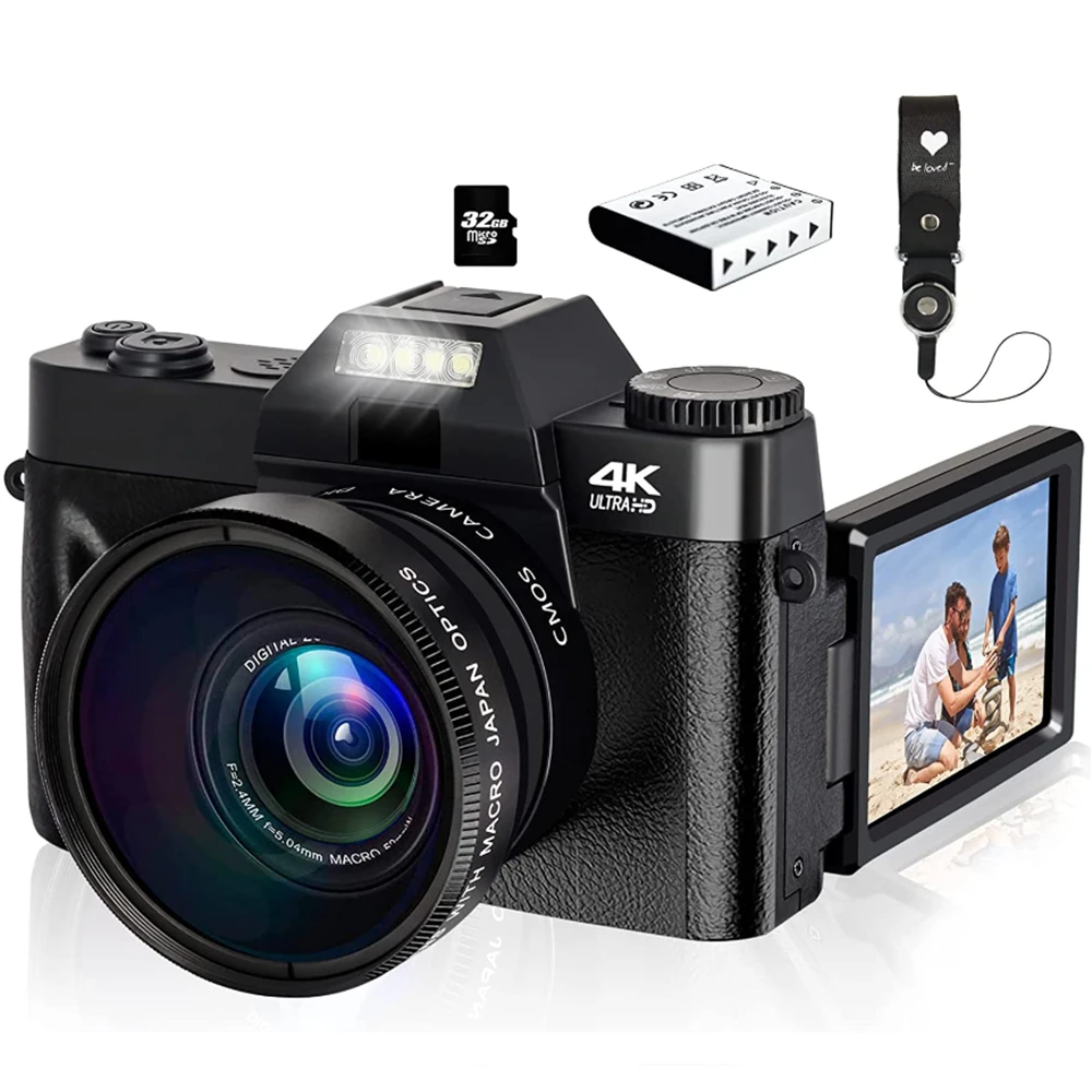 Digital camera flip screen 1080p hd selfie autofocus lens portable