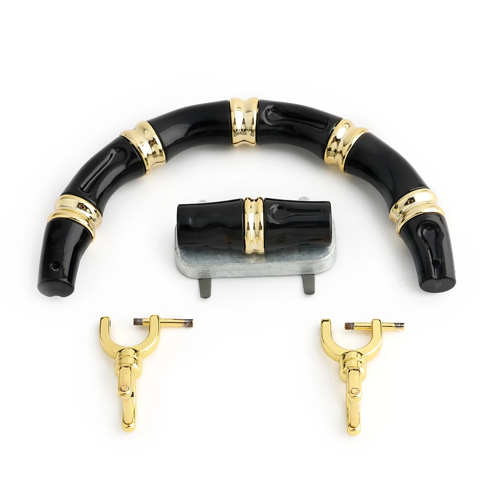 2/6/14PCS Black,light gold Acrylic Bamboo Handles With Lock U Shape Bag Strap For Replacement Handbag Shoulder Gift Accessories