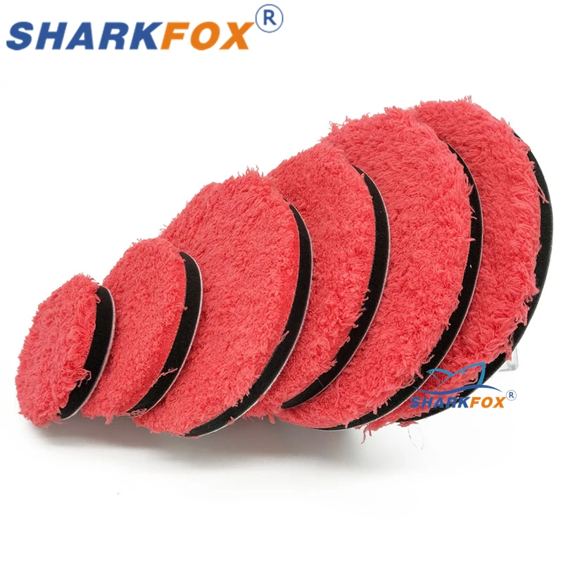 Sharkfox 3/4/5/6/7 인치 마이크로 화이버 폴리싱 패드 교체 가능한 버핑 휠 패드 DA/RO 폴리 셔 용 자동차 왁싱 패드 자세히