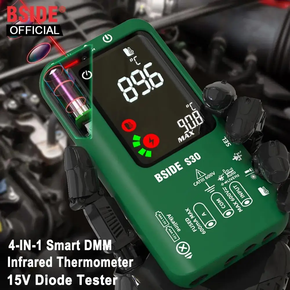 

BSIDE Digital Multimeter Smart Multitister 9999 T-RMS DC AC Voltage Current 15V Diode Capacitor Ohm NCV USB Rechargeable Tester