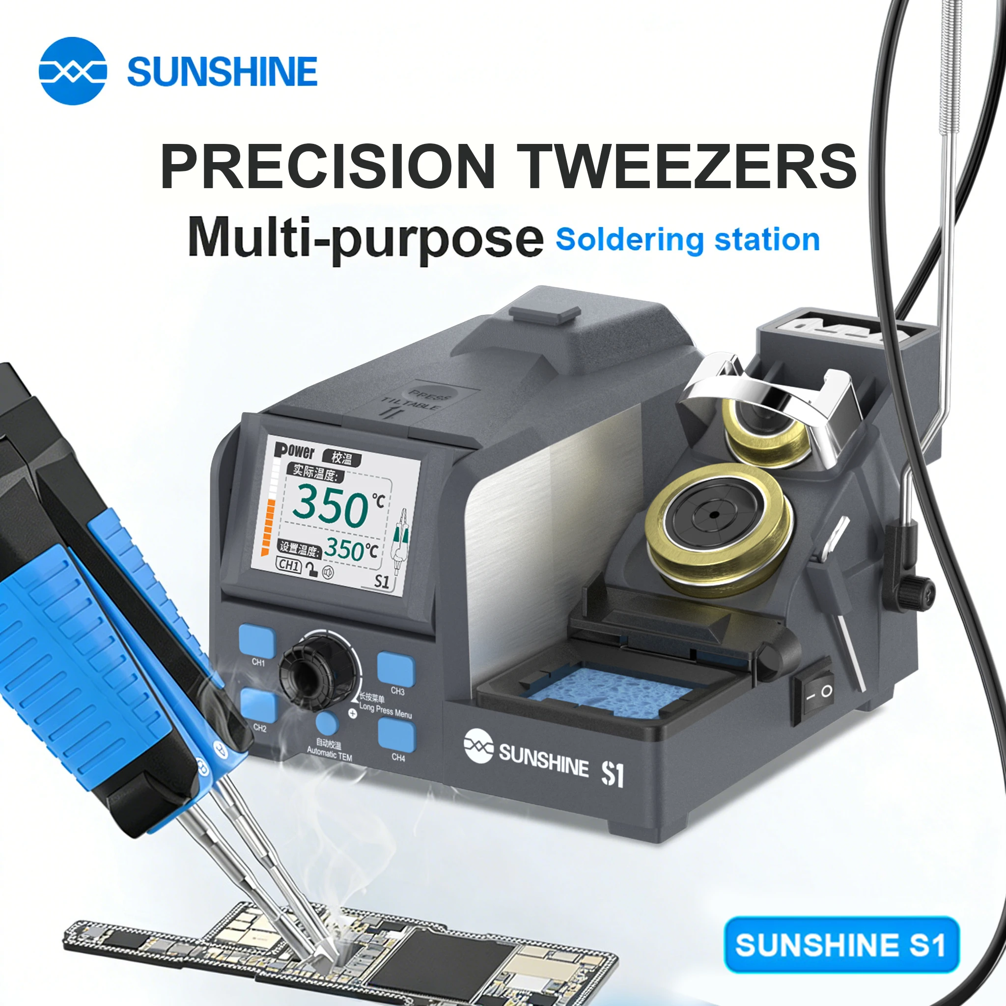 SUNSHINE S1 Intelligent Multi-purpose Soldering Station with Precision Tweezers Support C210 Welding Work 1s Heating Maintenance