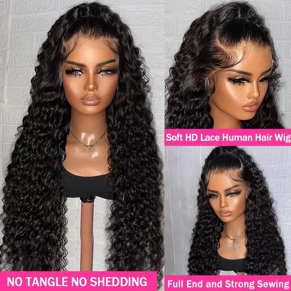 250 high density human hair wigs 30 40 inch black hd lace frontal wig pre plucked front 13x6 13x4 kinky curly deep water wave 2