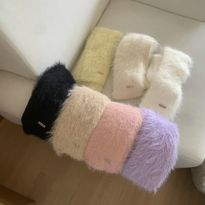 Korean Y2K Long Thin Fluffy Scarf for Women's Plush Warm