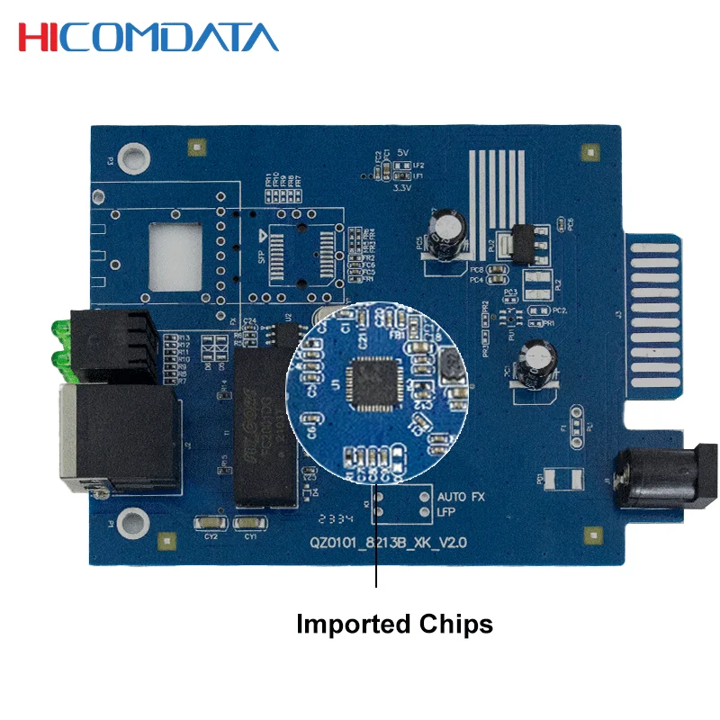 HICOMDATA 1000M Plug-in Media Converter 1 Rj45 1 SFP Gigabit Fiber Optical Equipment Transceiver PCBA with AB Module