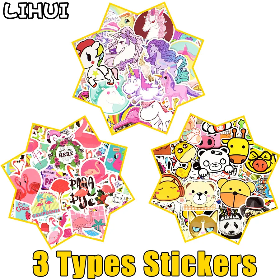 80-100 PCS Anime Stickers Toy for Children Unicorn Flamingo Animal Cartoon Cute Sticker to DIY Skateboard Laptop Suitcase Fridge