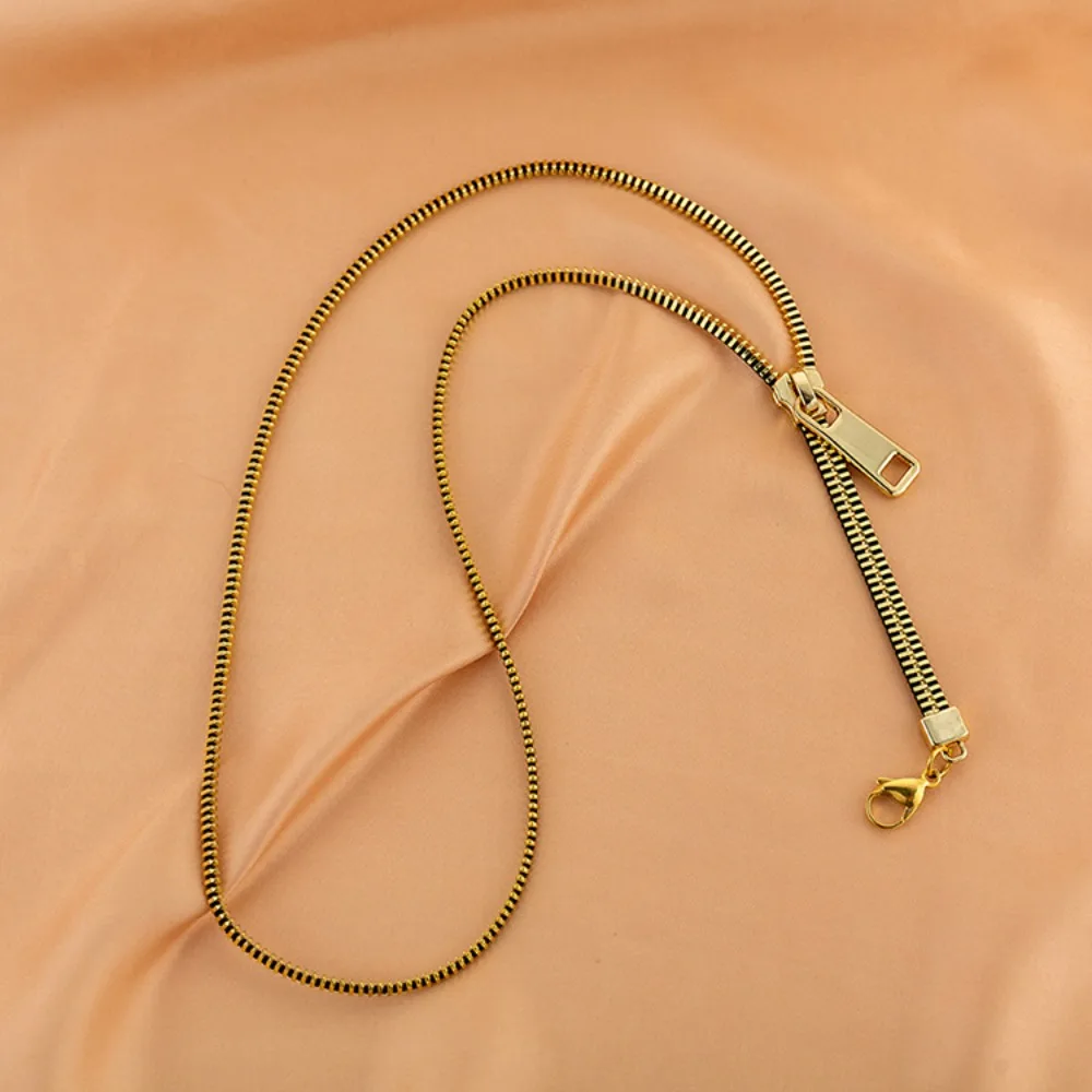 Jewelry Choker Zipper Necklace Hip-hop Punk Pull-able Zipper Sweater Chain Trendy Titanium Steel Clavicle Necklace Unisex - 3