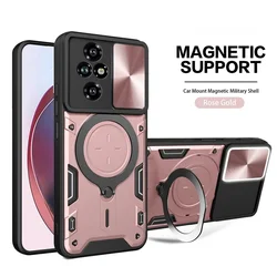 Enhanced Magnetic Ring Holder Armor Shockproof Phone Case with Camera Protector for Honor 200 Lite (Rose Gold)