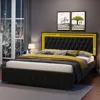 Bed Frame with LED Lights Headboard&Footboard, Velvet Upholstered Full Size Platform Bed Frame No Box Spring Need 1