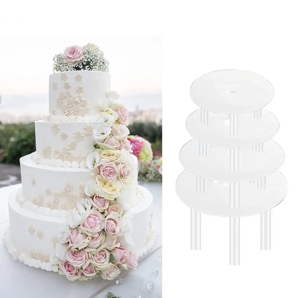 1 Set Transparent Stacking Cake Supports 4 Separator Plates 12 Cake Support Stand Rods For 4/6/8/10 Inch Cakes Dowel Base Tools