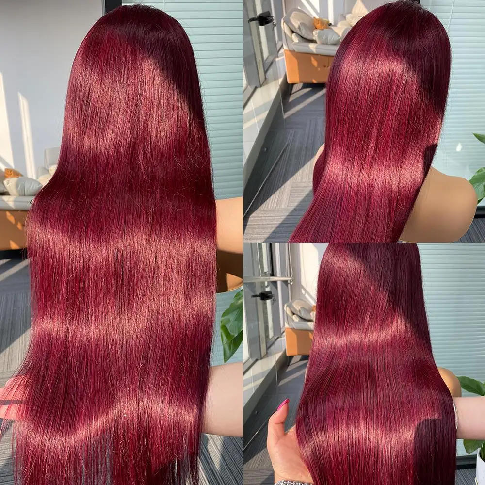 250 Density 99J Burgundy 13x6 Lace Frontal Human Hair Wigs Brazilian Colored 30 40 Inch Straight Red Lace Front Wigs Human Hair 5