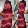 250 Density 99J Burgundy 13x6 Lace Frontal Human Hair Wigs Brazilian Colored 30 40 Inch Straight Red Lace Front Wigs Human Hair 5