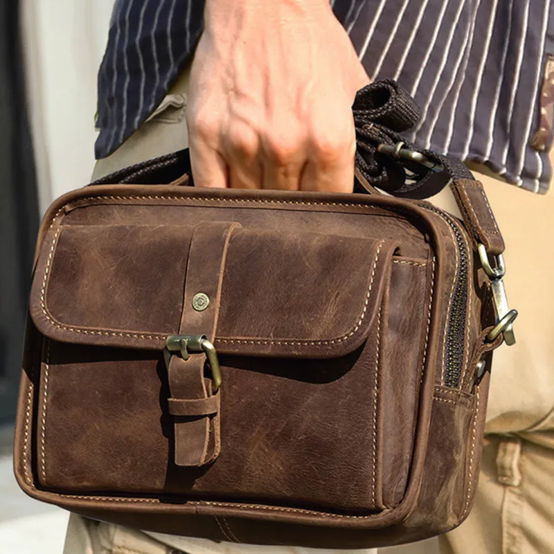 New British Style Cowhide One Shoulder Crossbody Can Fit 7.9-inch Ipad Men's Bag Genuine Leather Handbags Woman Top-handle Bags