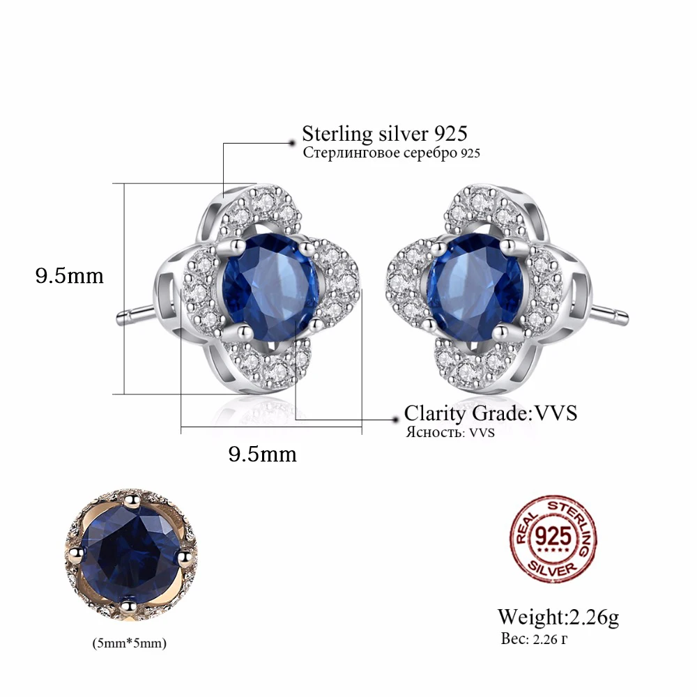 Orecchini a bottone con fiore in argento sterling con pietra preziosa blu zaffiro per donne da sposa eleganti_voghion.com